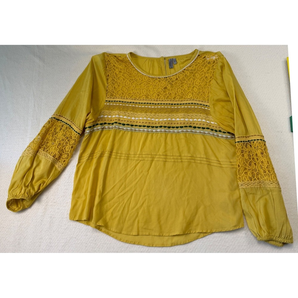Blank London Yellow Crochet Lace Embroidered Boho Blouse Womens Large Mustard - Picture 1 of 9